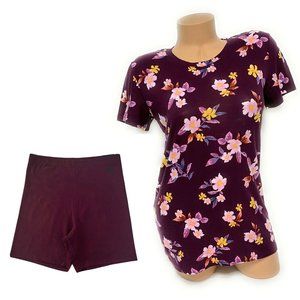 Victoria's Secret PINK‎ SMALL Floral T-shirt Crew-neck Tee & Bike Shorts Set NEW